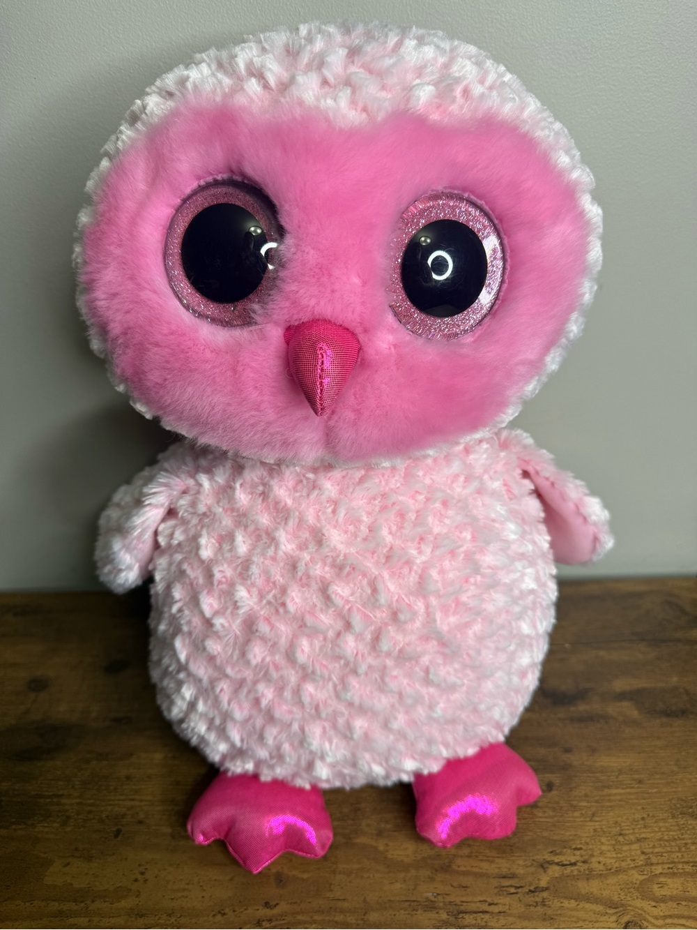 18" Ty Beanie Boos Twiggy Jumbo Pink Owl with Sparkly Eyes